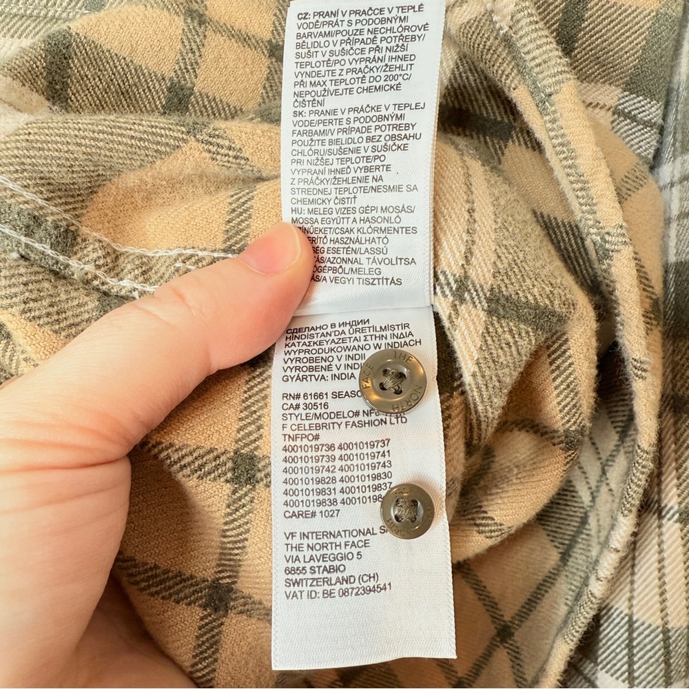 North Face Arroyo Cotton Plaid Flannel‎ Button Down Shirt Olive Green Tan Large - Picture 5 of 7
